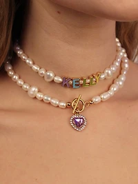 Freshwater Pearl Necklace With Lavender Heart Charm 15.0