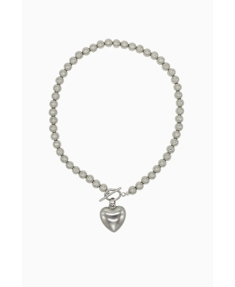 Steel Beads Necklace With Acrylic Heart Charm 16.5″