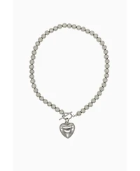 Steel Beads Necklace With Acrylic Heart Charm 16.5″