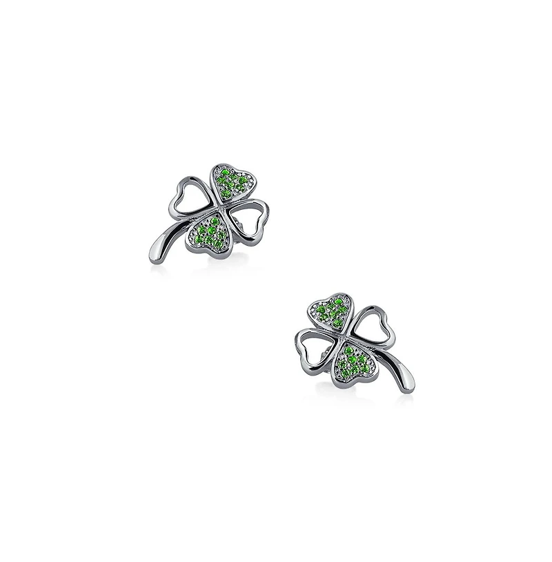 Bling Jewelry Luck of the Irish Cz Stud Earrings: Celtic Shamrock Green Clover Charm