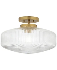 Possini Euro Design Brianna 16" Modern Semi Flush-Mount Ceiling Light Fixture Kitchen Foyer Round Warm Brass Finish Ribbed Glass