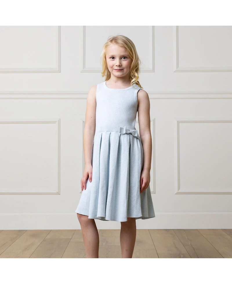 Hope & Henry Little Girls Heirloom Sleeveless Pleated Sweater Dress with Bow