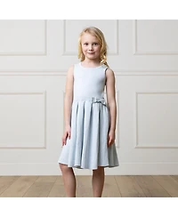 Hope & Henry Little Girls Heirloom Sleeveless Pleated Sweater Dress with Bow