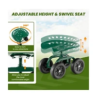 Garden Rolling Workseat with Swivel Seat and Adjustable Height Comfortable Mobile Tool for Outdoor Tasks