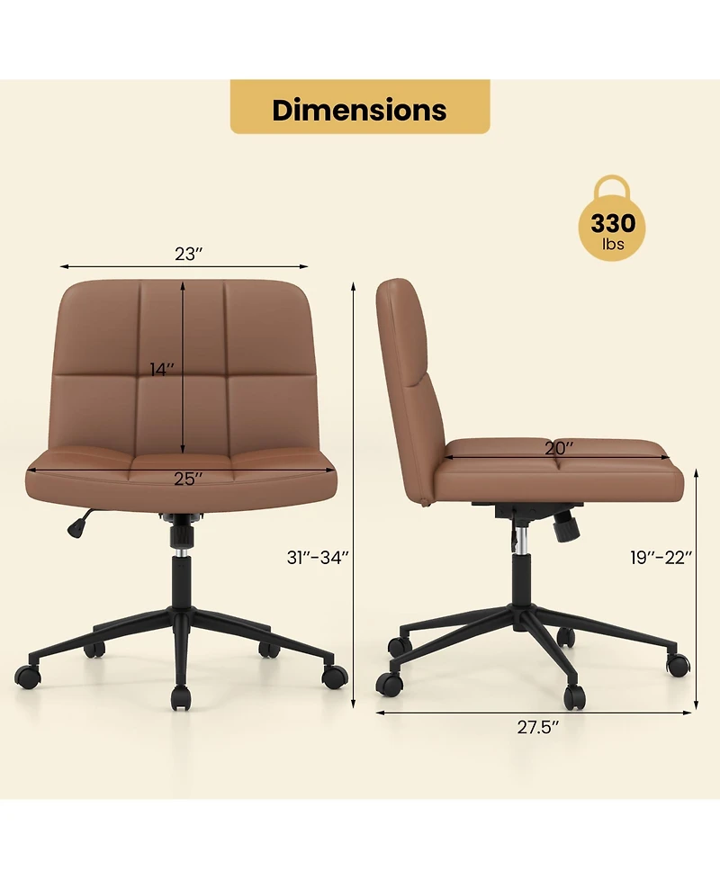 Stylish Rolling Office Chair Without Arms, Ideal for Small Home Workspaces