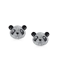 Bling Jewelry Whimsical Cz Stud Earrings: Panda Bear Cubic Zirconia in Sterling Silver
