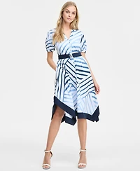 Women's Printed Handkerchief-Hem Shirtdress