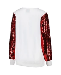 Cuce Women's White/Red San Francisco 49ers Sequin Sleeve V-Neck Pullover Sweatshirt
