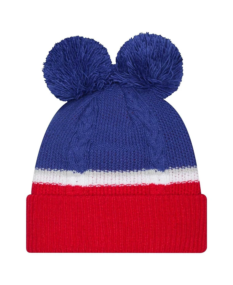 New Era Women's Royal New York Giants Double Bubble Cuffed Knit Hat with Poms