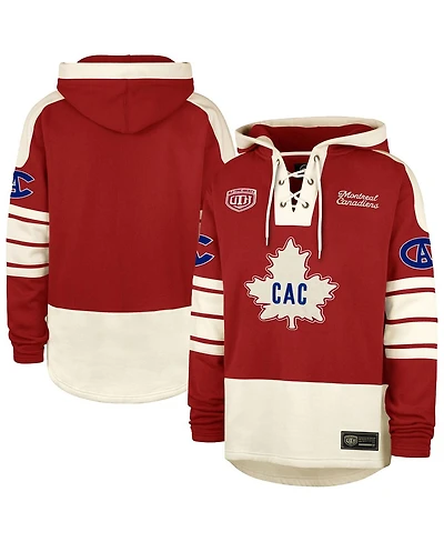 '47 Brand Men's Red Montreal Canadiens Blue Line Heritage Lacer Pullover Hoodie