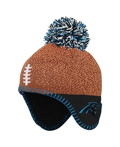 Outerstuff Baby Boys and Girls Brown Carolina Panthers Football Head Knit Hat with Pom