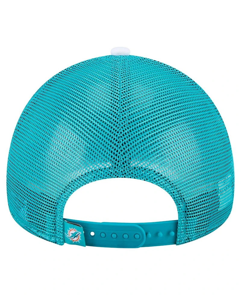 New Era Men's White/Aqua Miami Dolphins Color-Block 9FORTY A-Frame Trucker Adjustable Hat