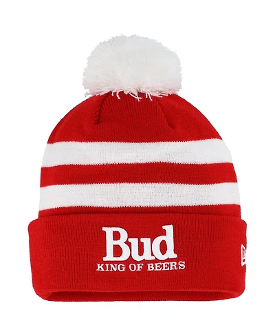 New Era Men's Scarlet Ken Schrader Bud King of Beers Cuffed Knit Hat with Pom