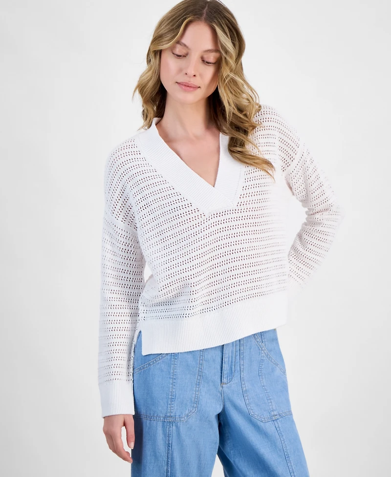 Nautica Jeans Women's Mesh V-Neck Sweater