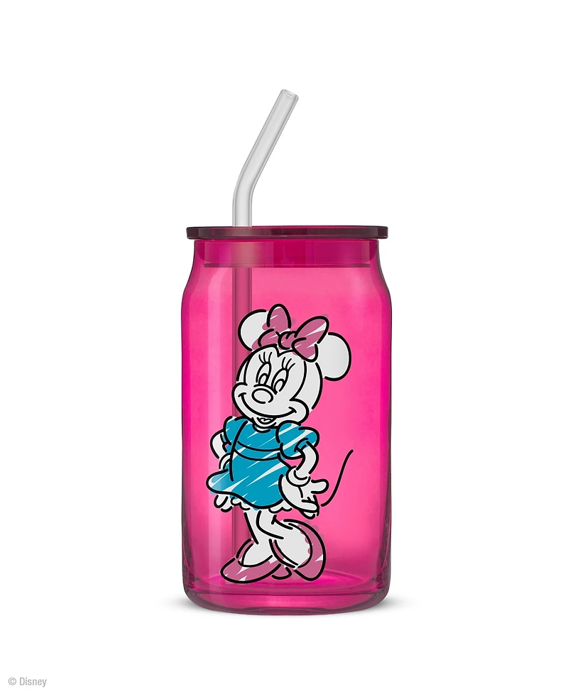 JoyJolt Disney Mickey Mouse Friends Color Sketch Tumbler Glasses with Lids, Set of 4