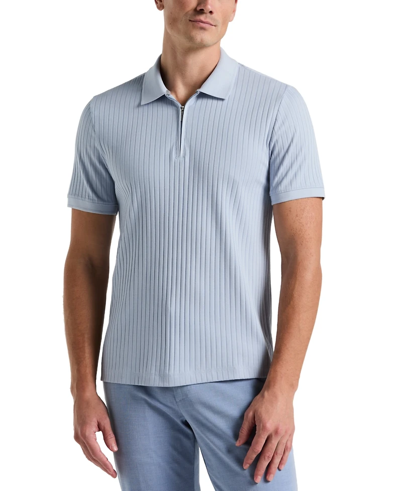 Perry Ellis Men's Slim-Fit Ribbed-Knit 1/4-Zip Polo Shirt