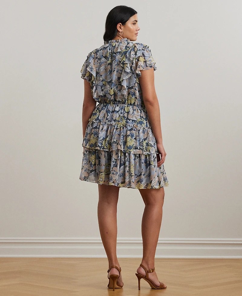 Lauren Ralph Lauren Plus Size Floral Ruffle-Trim Georgette Dress
