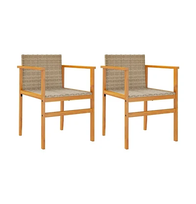 Patio Chairs with Cushions 2 pcs Beige Poly Rattan&Solid Wood