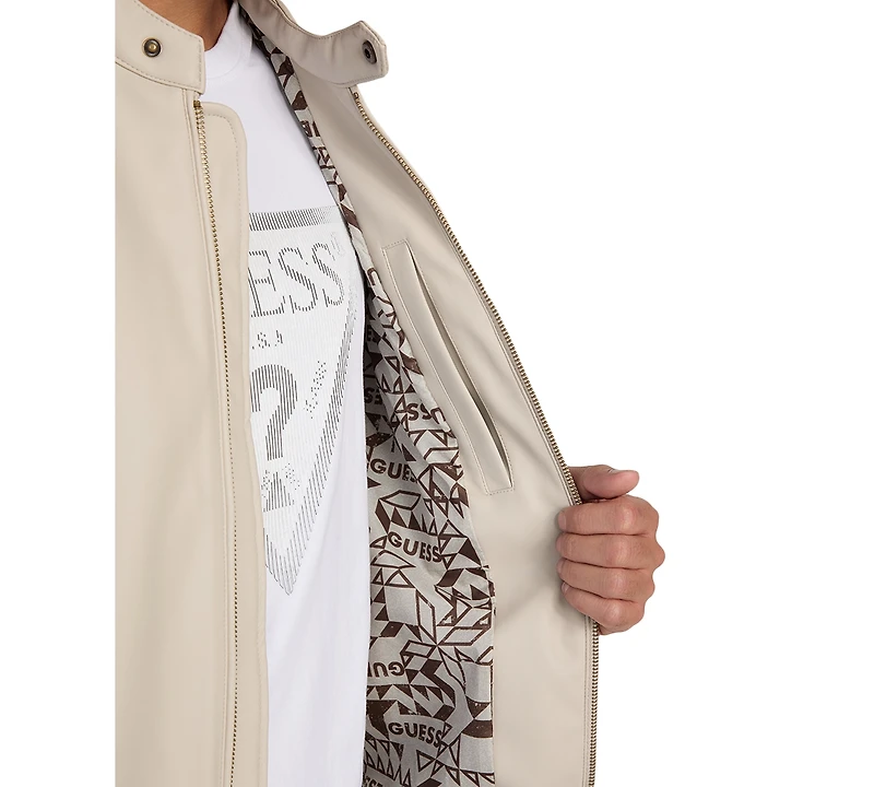 Guess Men's Stretch Faux Leather Snap Collar Moto Jacket