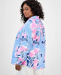 Charter Club Plus Size Printed Floral Linen Shirt, Exclusively at Macy's
