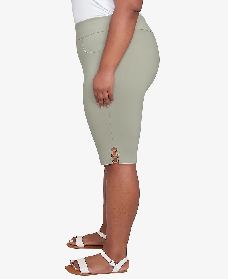 Hearts Of Palm Plus Size Spring Forward Solid Tech Stretch Pull On Skimmer Pants