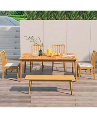 Person Outdoor Acacia Wood Dining Table with 1.96" Umbrella Hole Rectangular