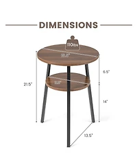 Set of 2 2-Tier Round End Tables with Open Shelf and Triangular Frame