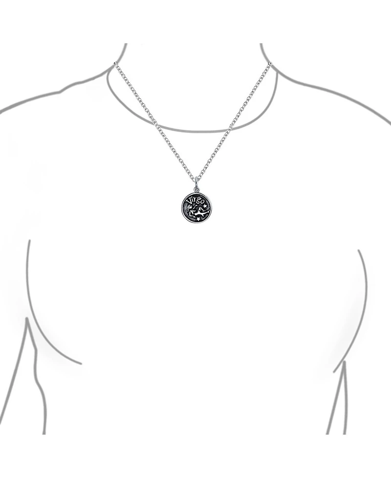 Bling Jewelry Virgo Zodiac Sign Astrology Horoscope Round Medallion Pendant Necklace Antiqued Sterling Silver