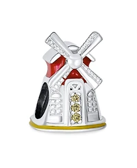 Bling Jewelry Holland Windmill Red Enamel Cz Charm Bead Sterling Silver European Bracelet