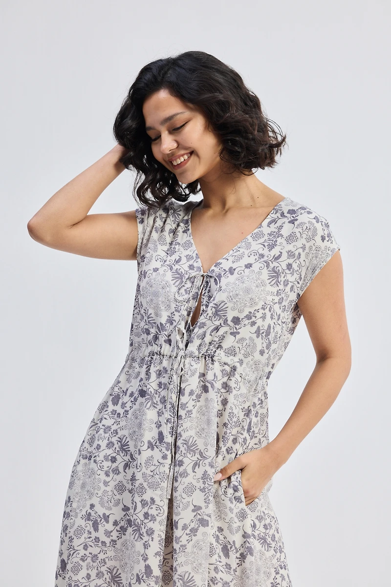 Reistor Women's Deep V-neck Gathered Dress Florals