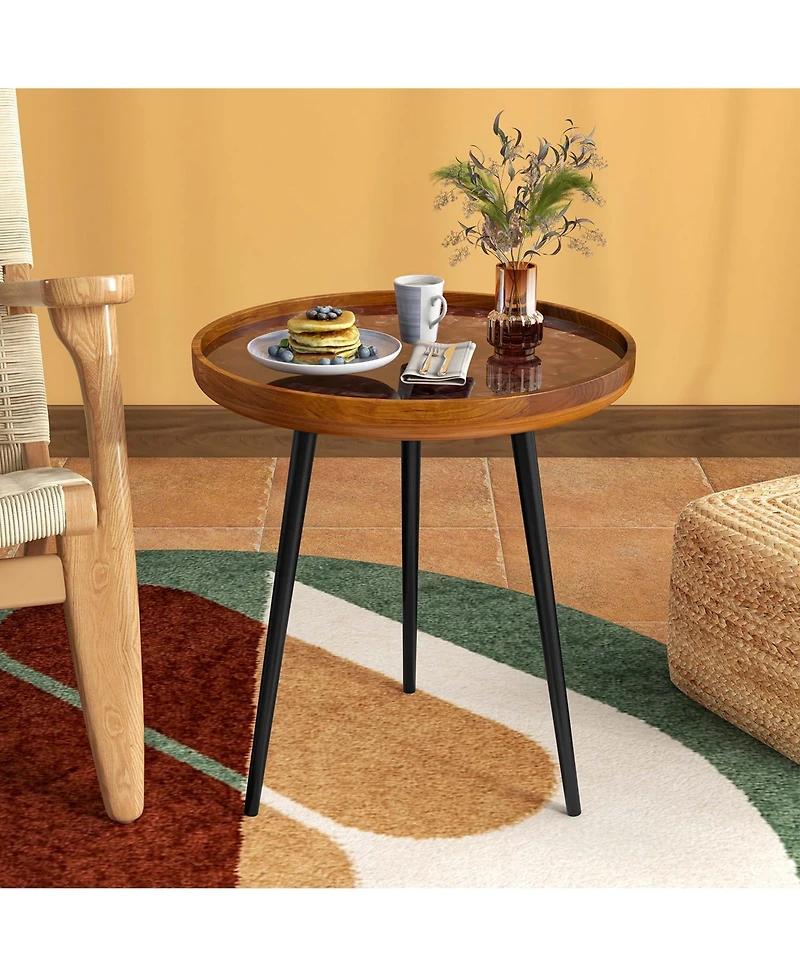 20" Round End Table Mid-century Modern Coffee with Sea Shell Decoration