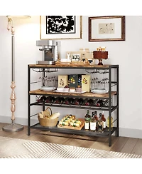 41" Wine Rack with 4 Glass Holders Wide Countertop Middle & Bottom Storage Shelves
