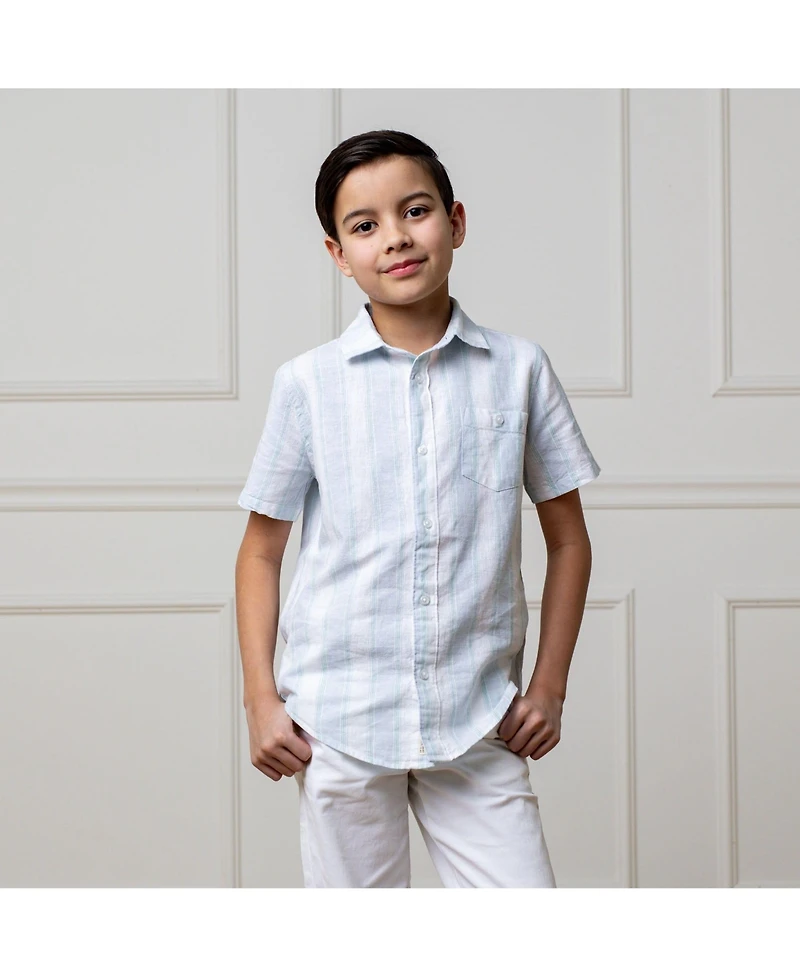 Hope & Henry Boys Linen Short Sleeve Button Down Shirt