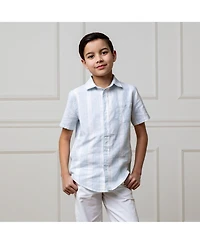 Hope & Henry Boys Linen Short Sleeve Button Down Shirt
