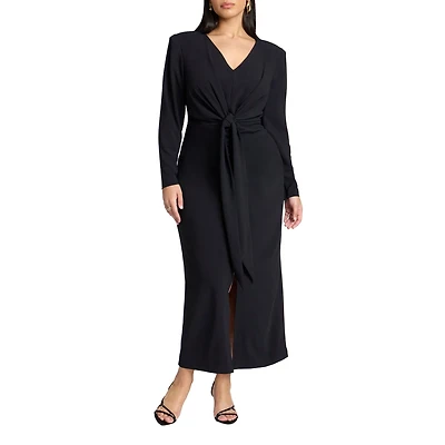 Eloquii Women's Shirred Strong Shoulder Tie Detail Dress
