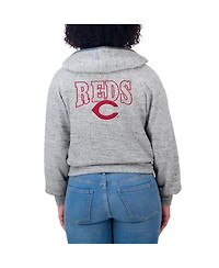 Wear by Erin Andrews Women's Heather Gray Cincinnati Reds Speckled Fleece Cropped Full-Zip Hoodie