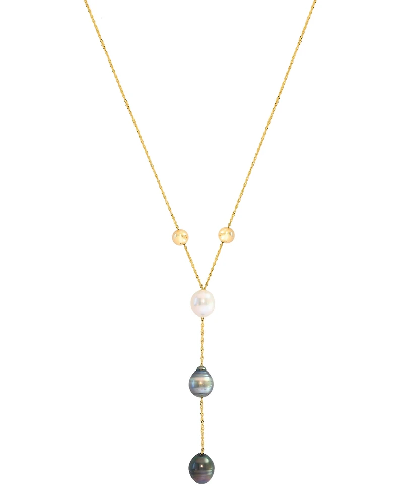 Effy Cultured Black & Tahitian Pearl (9mm) & White Cultured South Sea Pearl (8mm) Necklace in 14k Yellow Gold, 18"