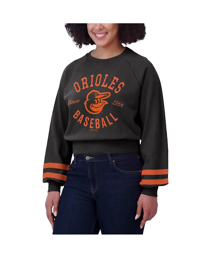 Wear by Erin Andrews Women's Black Baltimore Orioles Vintage Washed Cropped Pullover Sweatshirt