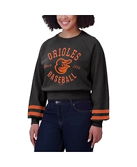Wear by Erin Andrews Women's Black Baltimore Orioles Vintage Washed Cropped Pullover Sweatshirt