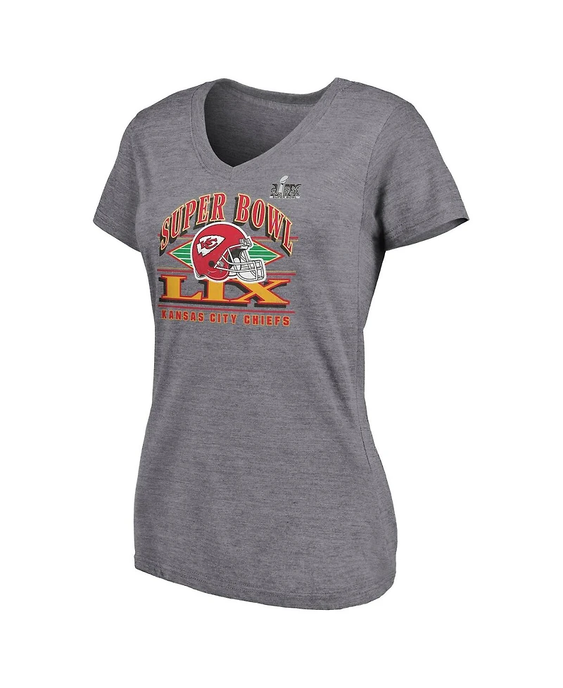 Fanatics Women's Heather Gray Kansas City Chiefs Super Bowl Lix Our Pastime Tri-Blend V-Neck T-Shirt