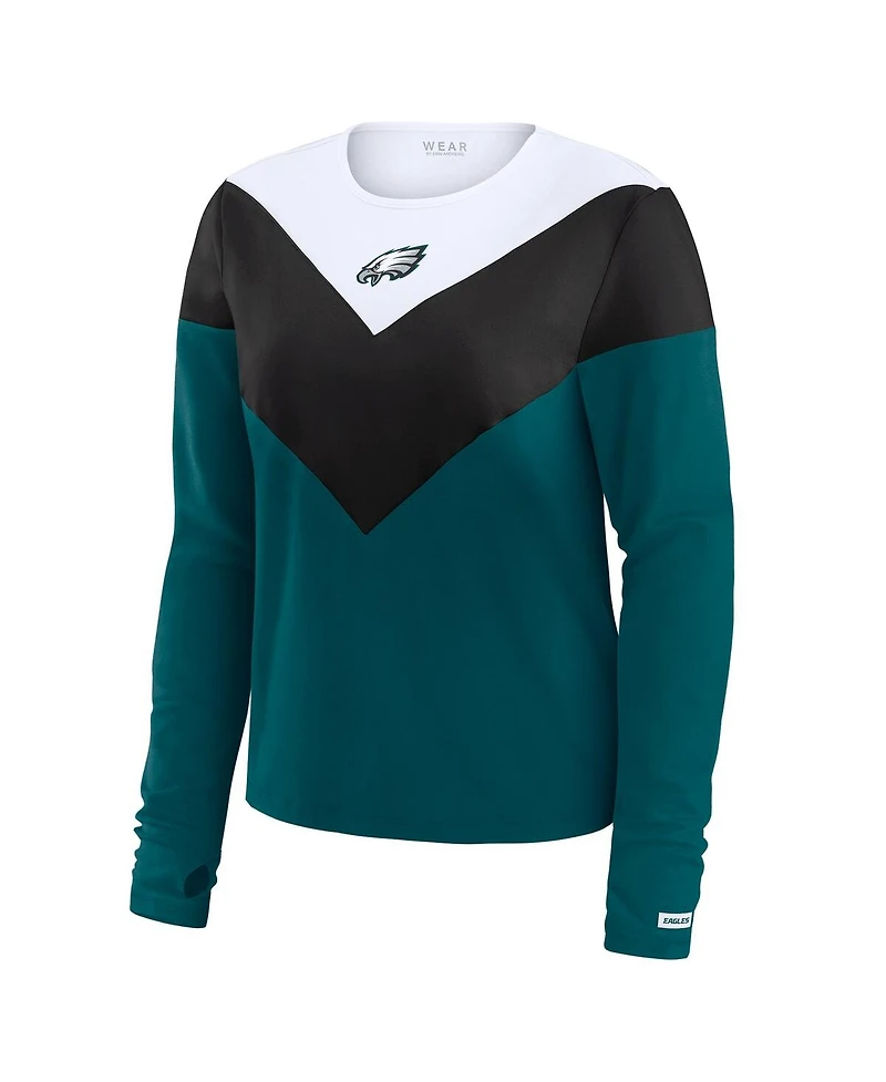Wear by Erin Andrews Women's Midnight Green/Black Philadelphia Eagles Plus Size Chevron Tri-Blend Long Sleeve T-Shirt