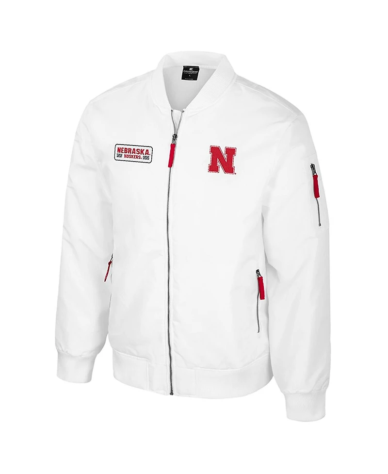 Colosseum Men's Nebraska Huskers White Rabbit Full-Zip Bomber Jacket