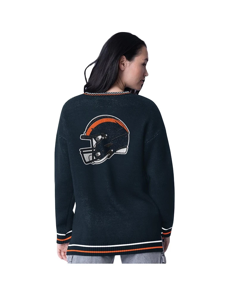 Starter Women's Navy Chicago Bears Oversized On the Ball Intarsia Knit Pullover Sweater
