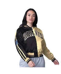 Starter Women's Black/Gold New Orleans Saints Zone Blitz Cropped Full-Snap Satin Jacket