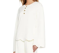Three Dots Women's Scalloped Bell-Sleeve Henley Top
