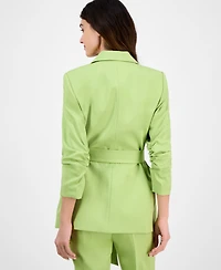 Tahari Asl Women's Ruched-Sleeve Belted Notch-Collar Jacket