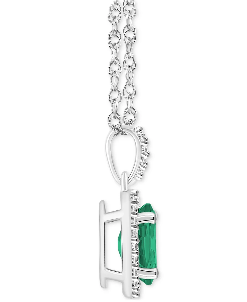 Lab-Created Emerald (1 ct. t.w.) & White Sapphire (1/6 Halo 18" Pendant Necklace 10k Gold