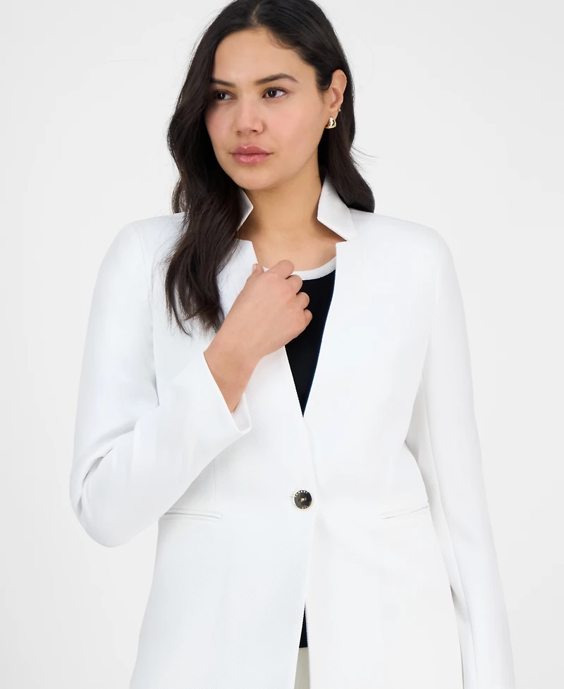 Tahari Asl Women's Twill Notched-Collar One-Button Topper