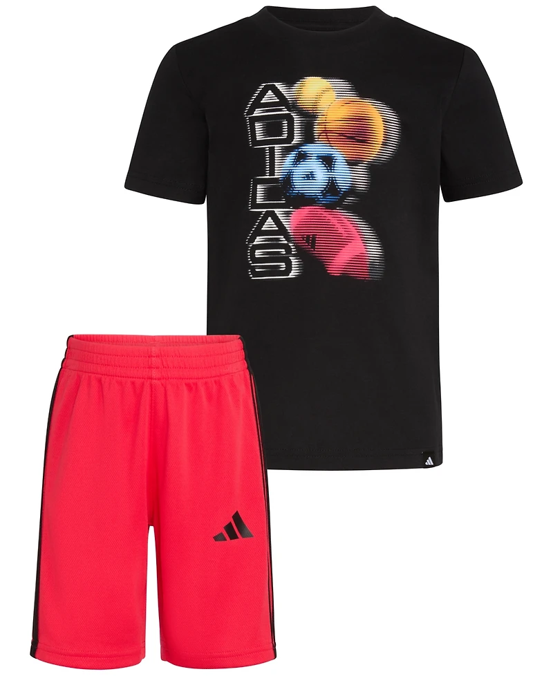 adidas Toddler & Little Boys Short-Sleeve Graphic T-Shirt 3-Stripe Shorts