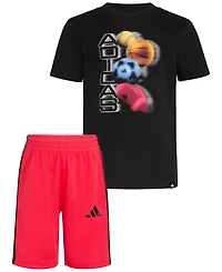 adidas Toddler & Little Boys Short-Sleeve Graphic T-Shirt 3-Stripe Shorts